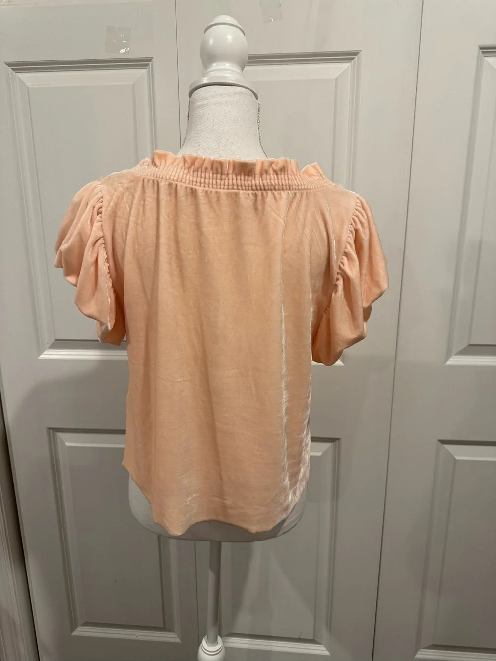 Free People Velvet Puff Sleeve Tie Front Top Blush Pink Size XS
